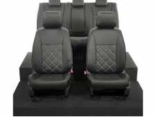Ford Ranger MK5 (12-16) Tailored Double Diamond Bentley Stitch Leatherette Front & Rear Seat Covers - Black