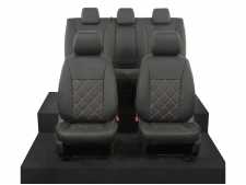 Ford Ranger Wildtrak MK6 (16-19) Tailored Orange/White Double Diamond Bentley Stitch Leatherette Front & Rear Seat Covers - Black