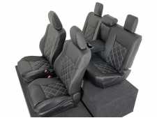 Toyota Hilux Icon/Invincible (2018-20) MK10 Tailored Double Diamond Bentley Stitch Leatherette Front & Rear Seat Covers - Black